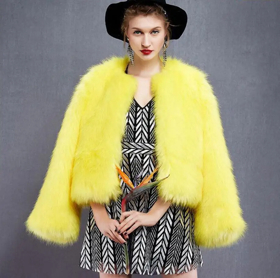 A969 Jaune Hiver Fourrure Femmes 2018 De Faux Chaud Pardessus Manteaux Dames Pour Manteau Mode Yellow Vestes Automne Survêtement 4wdqa4