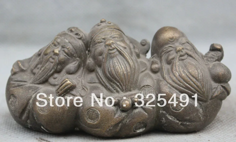 

5" Old China Chinese Fengshui Bronze 3 Longevity God Fu Lu Shou Life Statue free shipping