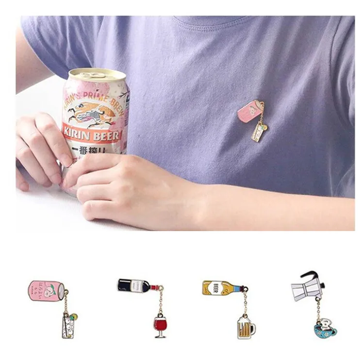

free shipping 12pcs/lot fashion jewelry accessories metal enamel Fun coffee beer juice red wine metal brooch pin