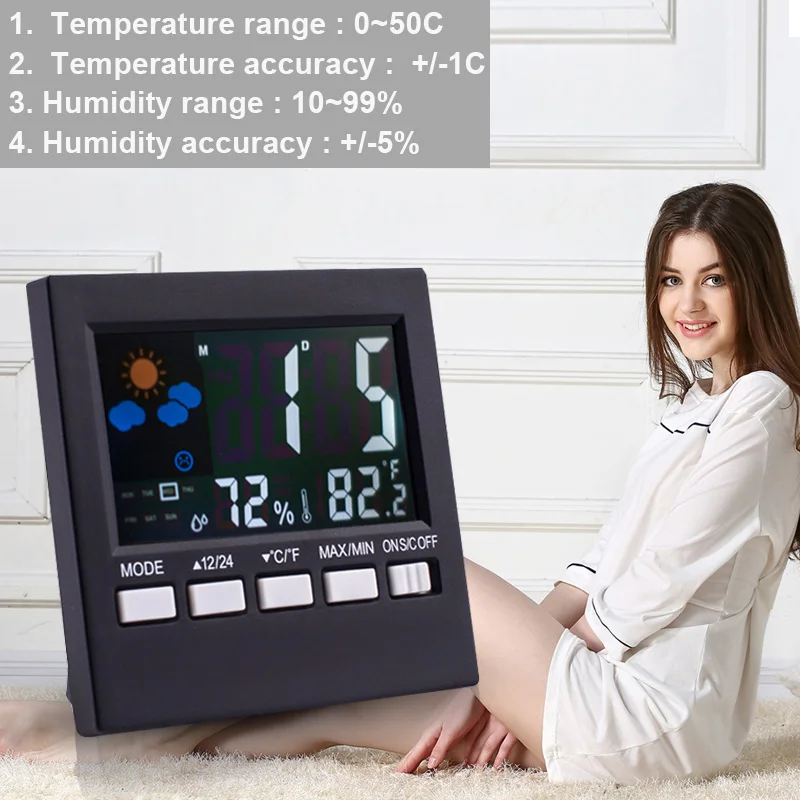 

LCD Screen Temperature Clock Radio Sunrise Home Electronic LED Wall Digital Weather Desk Alarm Clock GHS99