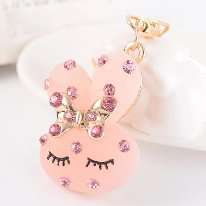 

3 Color Crystal Resin Bunny Keychain Rabbit Ears Key Chain Car Key Ring Keychains For Women Bag Charm Pendant Chaveiros Trinket
