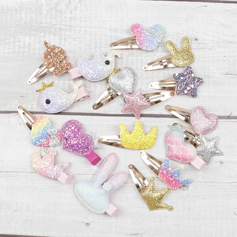 

AHB 6pcs/lot Cartoon Glitter Hair Clips for Baby Girls Princess BB Hairpins Korean Unicorn Hair Barrettes Girls Hair Accessories