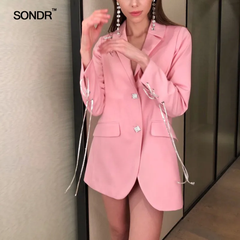 SONDR  Spring Diamond Tassel Patchwork Women Blazer Lapel Long Sleeve Big Size Female Clothing 2019 Fashion Casual New