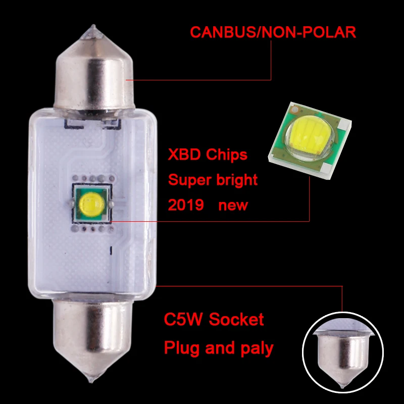 1 шт., автомобильный бочонок светодиодный C5W C10W Canbus 31/36/39/41 мм ошибок интерьер чтение светильник Габаритные лампы авто лампы подсветки номерного Белый AC/DC 12V