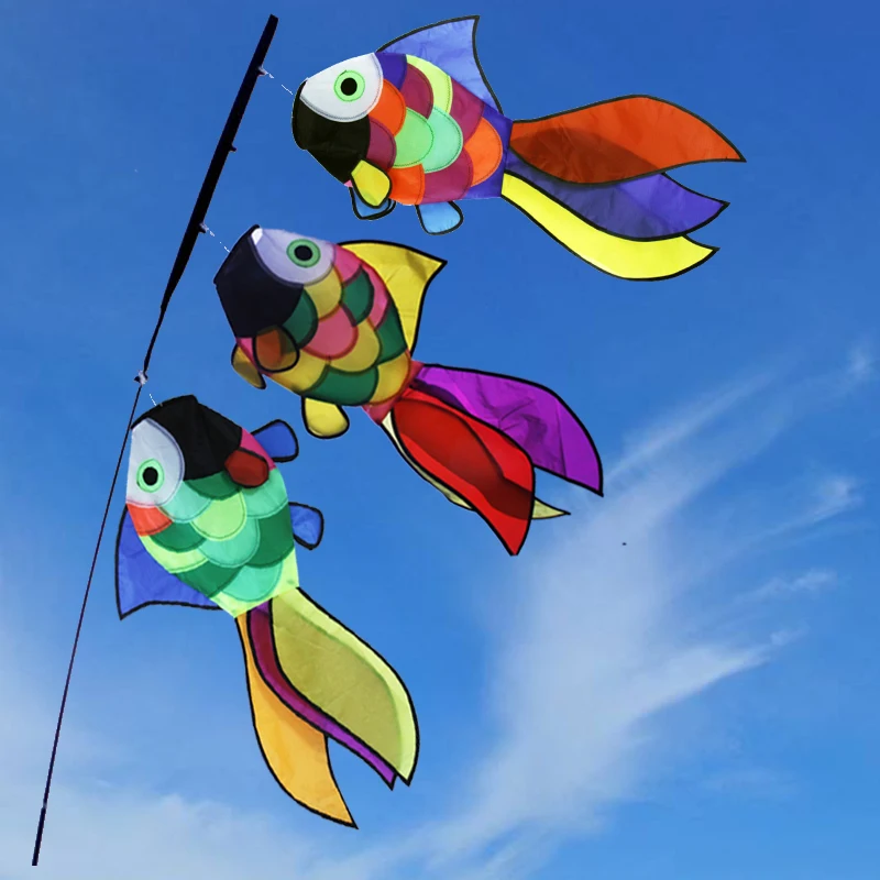 Enfants jouets Nylon arc-en-ciel poisson chaussette à vent 3 pièces en plein air jardin arrière-cour décoratif cerf-volant chaussette à vent Festival vent Spinner