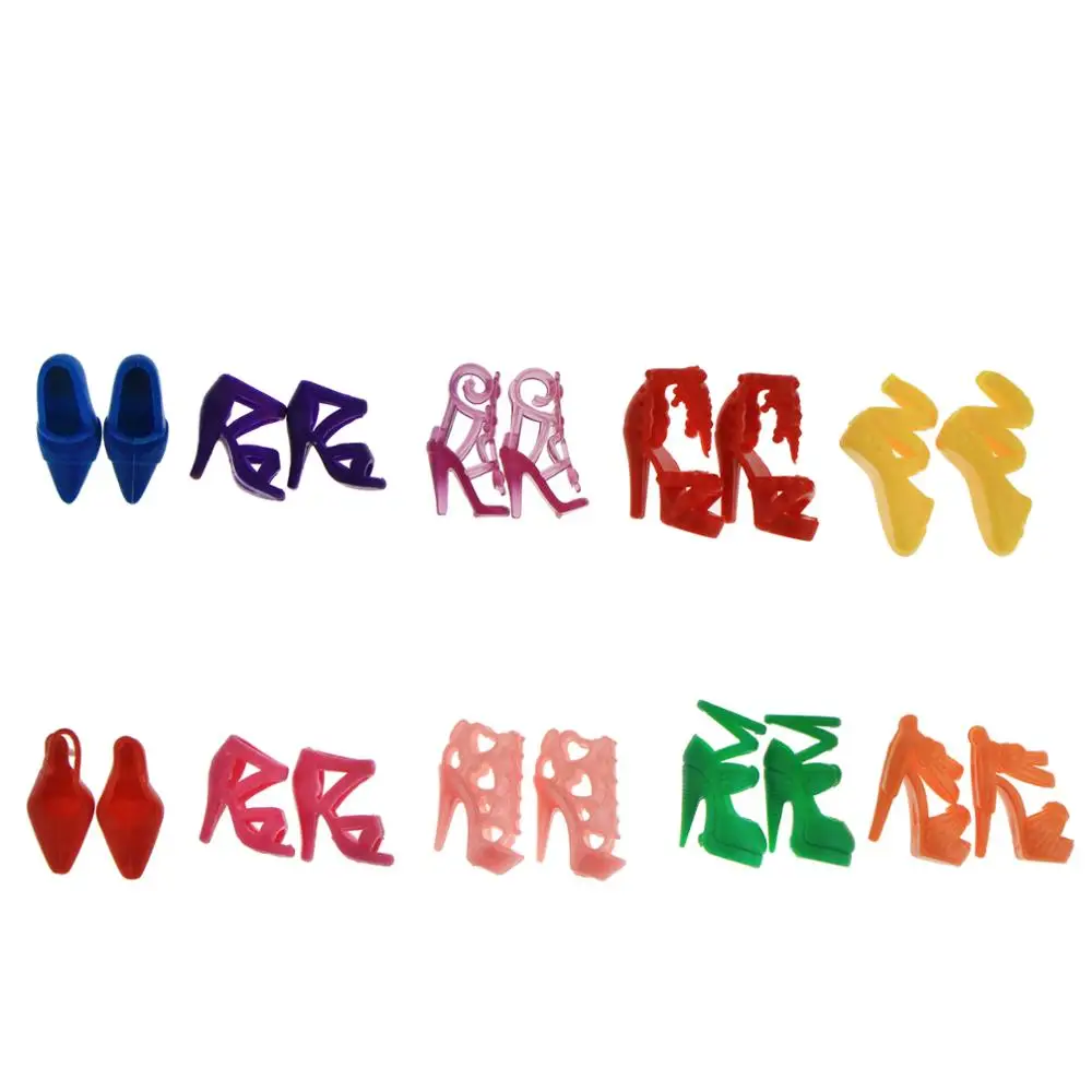 12 Pcs/Lot Colorful Fashion Shoes Casual Wear Mix Style High Heels Sandals Accessories For Barbie Doll Dollhouse Kids Gifts Toys