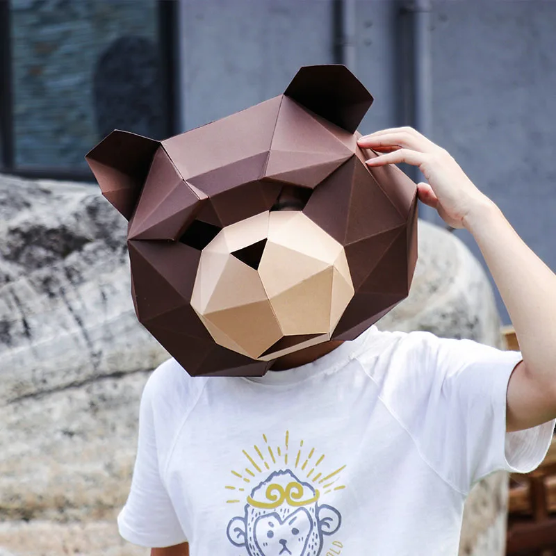 

DIY 3D Christmas Cartoon Bear Head Paper Mask Cosplay Costume Paper Model Halloween Masquerade Party Mask For Adult Children
