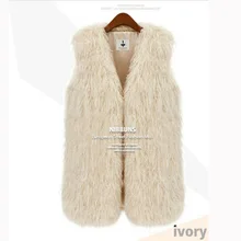 2015 New Fsahion Mongolia Sheep Fur Vest Women Faux Fur Vest Faux Fur Coat Colete Feminino Black/Beige