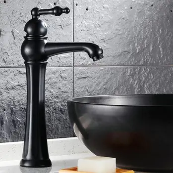 

Water Faucet Black Finished Copper Basin Mixer Taps Deck Mounted Single Holder Black Bronze Faucet Hot and Cold water tap F5253