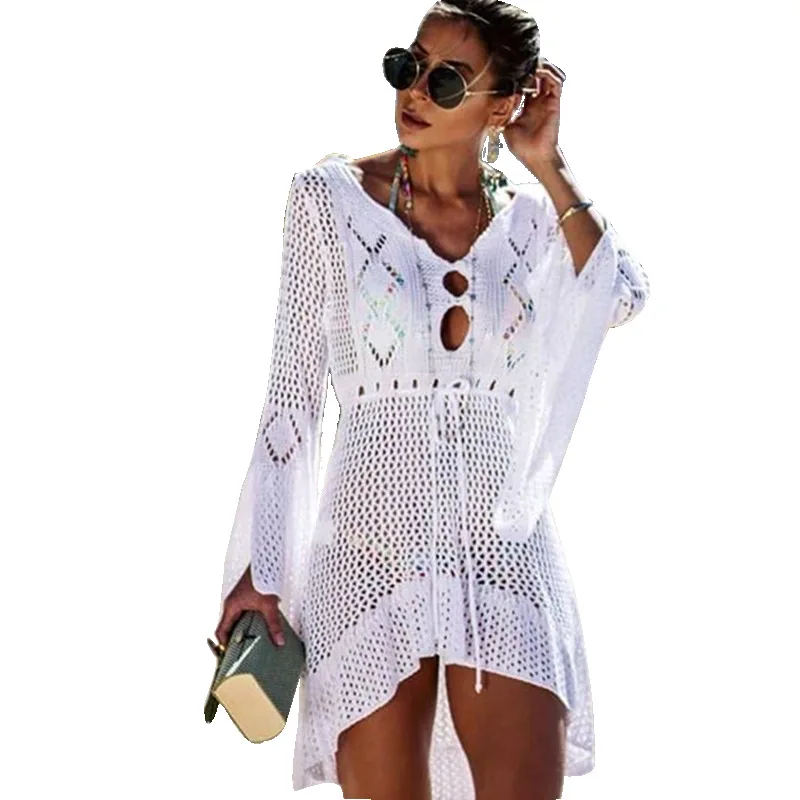 

Cover Up Beach Woman Summer Europe and The New Knitted Hollow Beach Blouse Holiday Bikini Swimsuit Sunscreen Dress Women's Wear