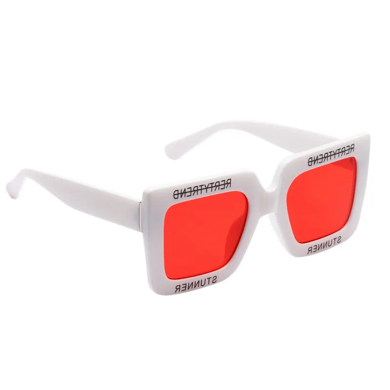 Модные универсальные Большие Квадратные Солнцезащитные очки в стиле ретро с буквами, прозрачные цветные линзы, Ac Festival, PC Frame, женские солнцезащитные очки UV400