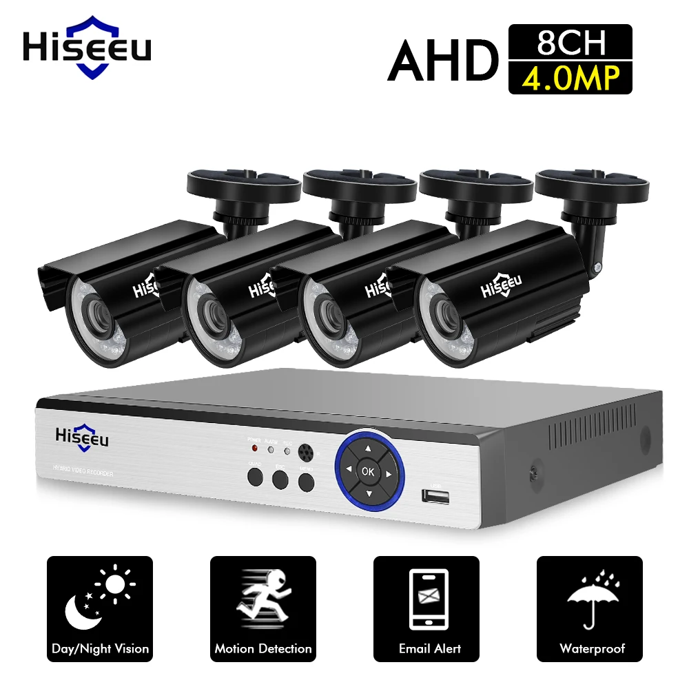 

Hiseeu CCTV Camera System 4PCS 4MP Outdoor Weatherproof Security Camera 8CH DVR Day/Night DIY Video Surveillance System kit