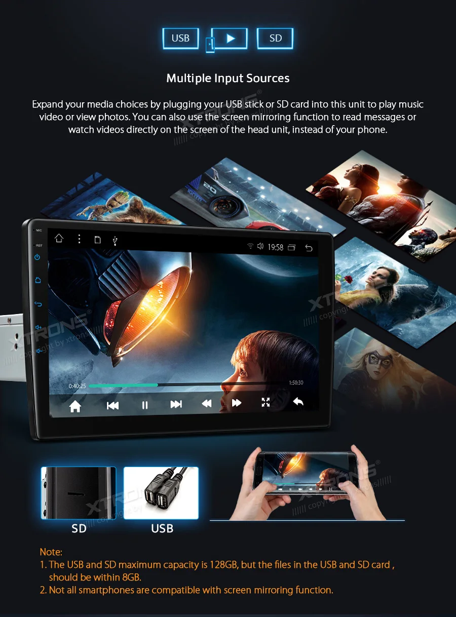 Excellent XTRONS 10.1" Android 8.1 Octa Core Radio 32GB Rotatable Face Panel 2.5D Curved Screen Car Stereo Player GPS OBD 1 & 2 DIN No DVD 15