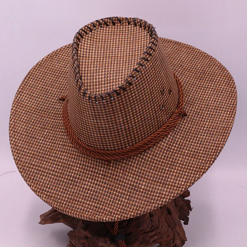 Jeseca распродажа Повседневная модная соломенная шляпа Солнцезащитная Мужская анти-западная ковбойская пляжная шляпа с защитой от воздействия УФ-излучения