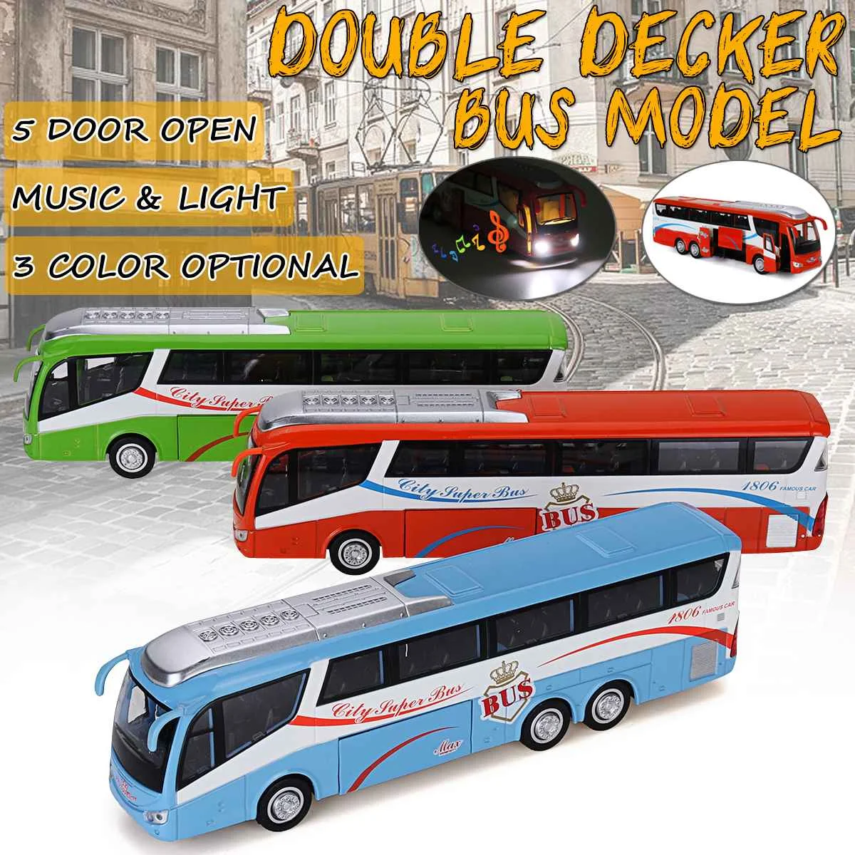 Двухэтажный цинковый модель автобуса из сплава игрушка высокого моделирования автобус, транспортное средство модель светодиодный свет масштаб мигающий Звук Игрушка для коллекции подарок