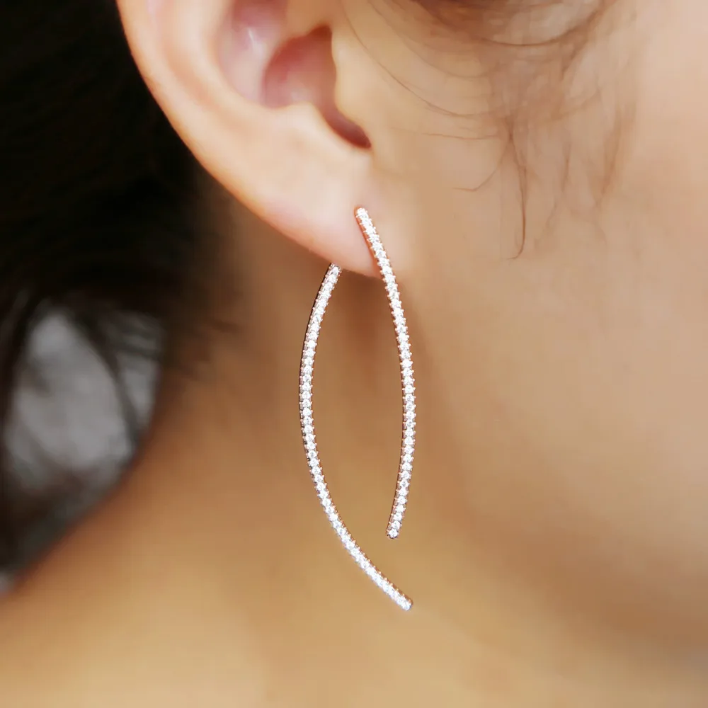 Стиль, изогнутые Двухсторонние серьги, Круглый Фианит, модные ювелирные изделия, 4 цвета,, заводская цена, два способа использования, подарок