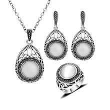 Agua gota forma colgante , collar fija Vintage Retro ópalo joyas naturales de piedra conjunto