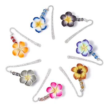

Pandahall 10pcs 80mm Assorted Mixed Color Handmade Polymer Clay Plumeria Bead Rhinestone Beads Alloy Glass Bookmarks Hairpins