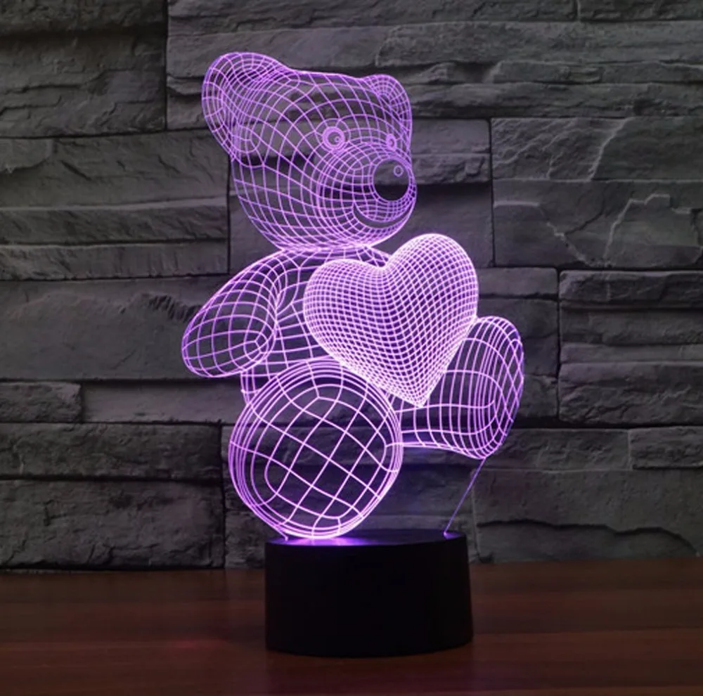 Cartoon Cute Heart Bear Shape Acrylic LED Lamp 3D Baby Night Light Sleeping Lighting For Children Night Light Xmas birthday gift