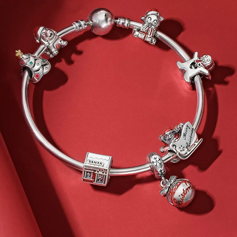 

DERMSPE S925 Silver Christmas tree, old man Set bangle Fit DIY Original jewelry 925 sterling silver woman Bracelet Birthday Gift