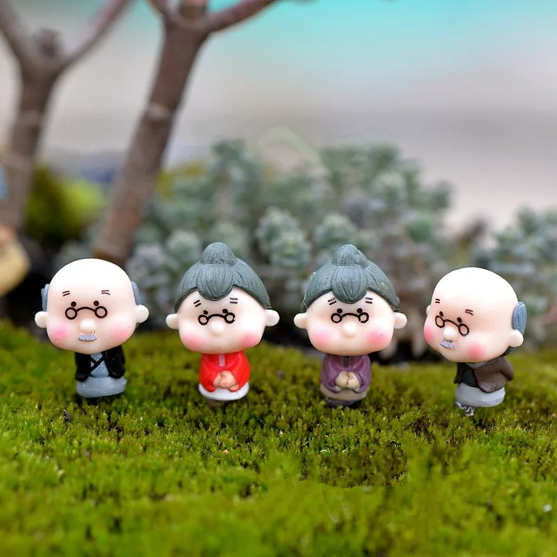 

1pair Moss micro landscape decoration Grandpa Grandma and old children Creative figurine ornaments DIY assembly parts