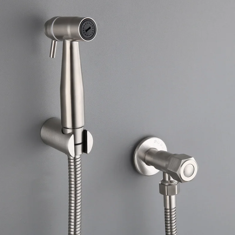

bidet 304 stainless steel toilet washer nozzle pressurized washer faucet hose bracket angular valve set single cold wall mounted