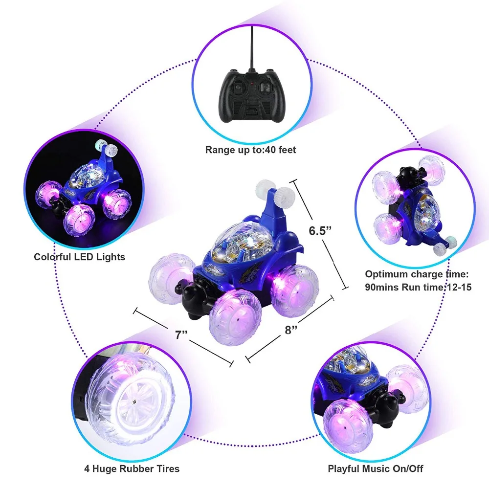 Радиоуправляемый автомобиль Uttora 360 с электроуправлением, светодиодный пульт дистанционного управления, автомобильный трюк, танцевальный автомобиль, мигающий светильник и музыка, Детская Подарочная игрушка