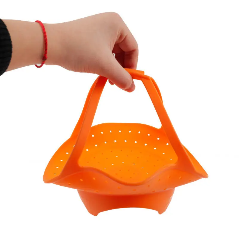 Silicone Steamer Instant Pot Basket Strainer W/Long Handle For Safe Removal