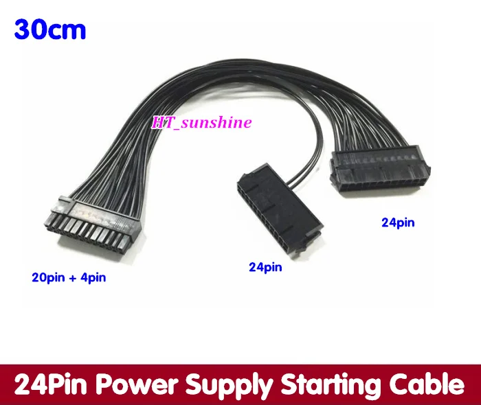 

1PCS/LOT 24Pin(20+4 ) Power Supply Starting Cable Computer 18AWG 30cm Dual Power Supply Synchronous Starting Cable