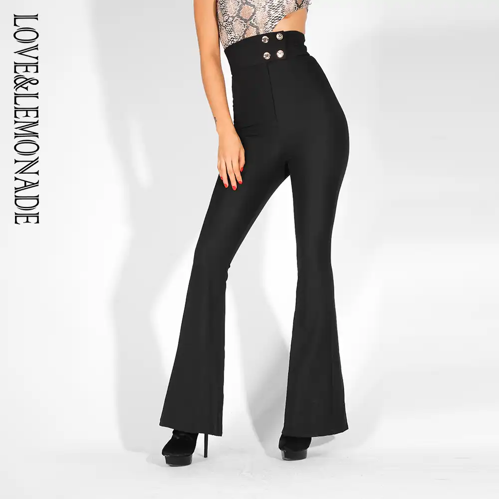 black high waisted trousers with gold buttons