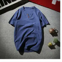 M-7xl Большие размеры мужские повседневные хлопковые льняные рубашки, Большие размеры бренд воротник-стойка Черный Белый Синий блузки, рубашки с коротким рукавом