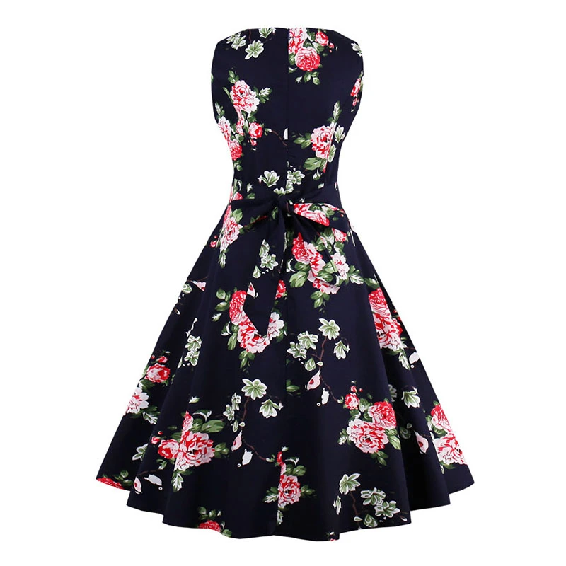 Kostlish 9 Style Print Summer Dress Women 2017 Sleeveless Swing 1950s Hepburn Vintage Tunic Dress Elegant Party Dresses Sundress (20)