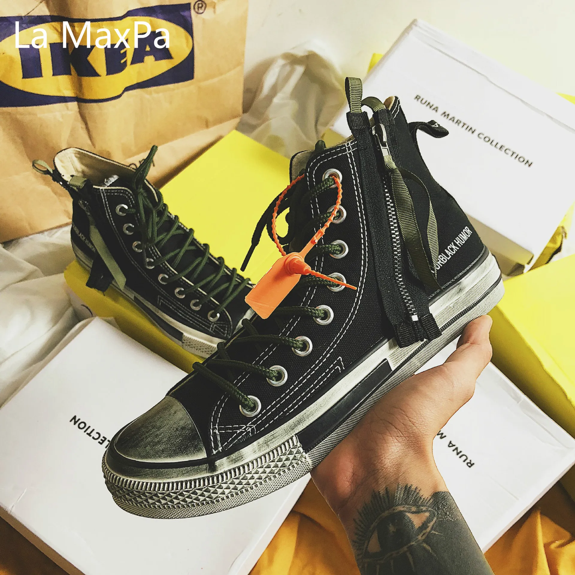

Spring Autumn Men shoes Fashion Couple Casual Flat hip hop zip do old Canvas Shoes student Personality high Sneaker Shoes