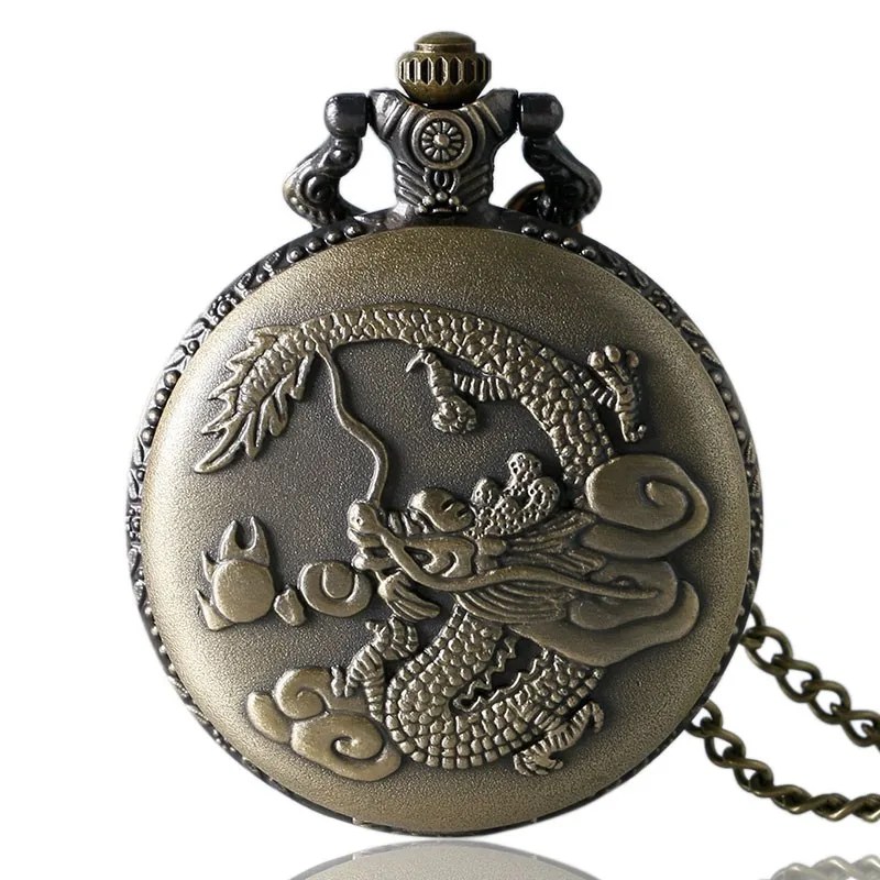 Новое поступление Бронзовый Ретро Китайский дракон Дизайн Кварцевые Fob карманные часы с цепочки и ожерелья цепи Бесплатная доставка P112