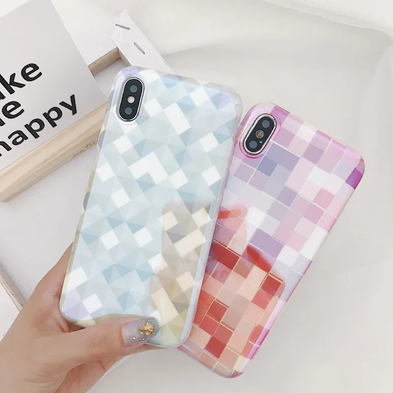 

Mr.orange Color square transform small box for Apple iphone 8plus mobile shell fresh iphoneX/7/6S blue laser simple soft cover