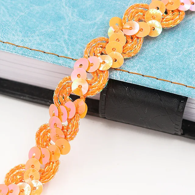 5Meters 1.5cm Loose Round Flat Sequins Laser Giltter Paillettes Sequins for Crafts Sewing on Cloth Accessory Sequin Trim orange