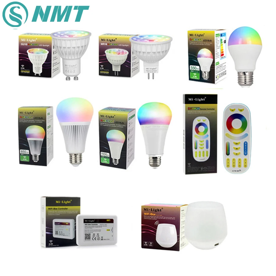 

Mi Light Dimmable LED Bulb 4W 6W 9W 12W MR16 GU10 RGB+CCT LED Bulb Lamps Wireless Wifi Controller Box 2.4G RF Remote Controller