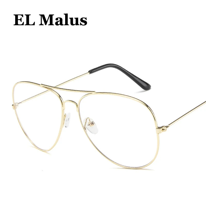 [EL Malus]Retro Mens Women Eyeglasses Brand Designer Metal Pilot Frame Anti-Blue Optical Clear Lens Glasses Unisex Eyewear