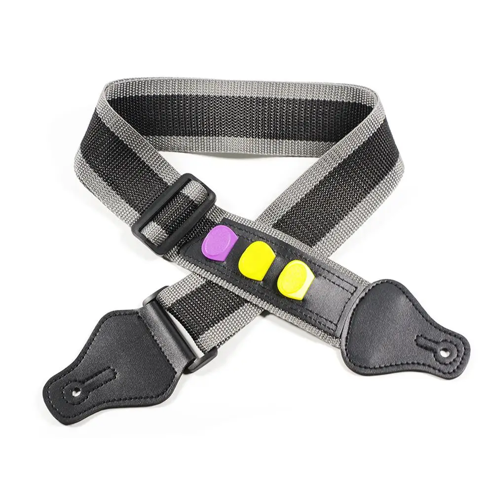 

Dragonpad Adjustable Electric Guitar Strap with 3 Plectrums Guitar Pick Holders Acoustic Guitar Bass Leather End Strap Belt