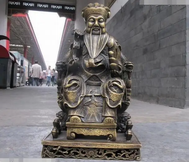 

China Pure Bronze carved Yuanbao Dragon lion crane Wealth God Buddha Statue