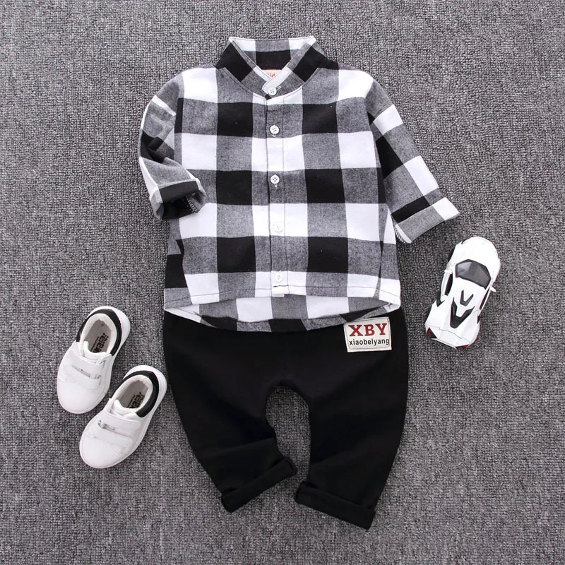 Juicarse Fashion baby clothes sets for boys plaid Shirts black pants