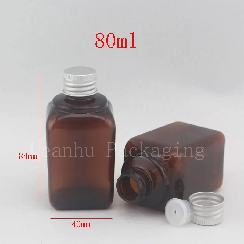 80ml X 50 empty square brown oil PET bottles amber 80g cosmetic packaging containers with aluminum caps 80cc lotion | Красота и