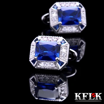 

KFLK Jewelry shirt cufflink for mens gift Brand cuff button Crystal wedding cuff link High Quality Blue abotoadura guests
