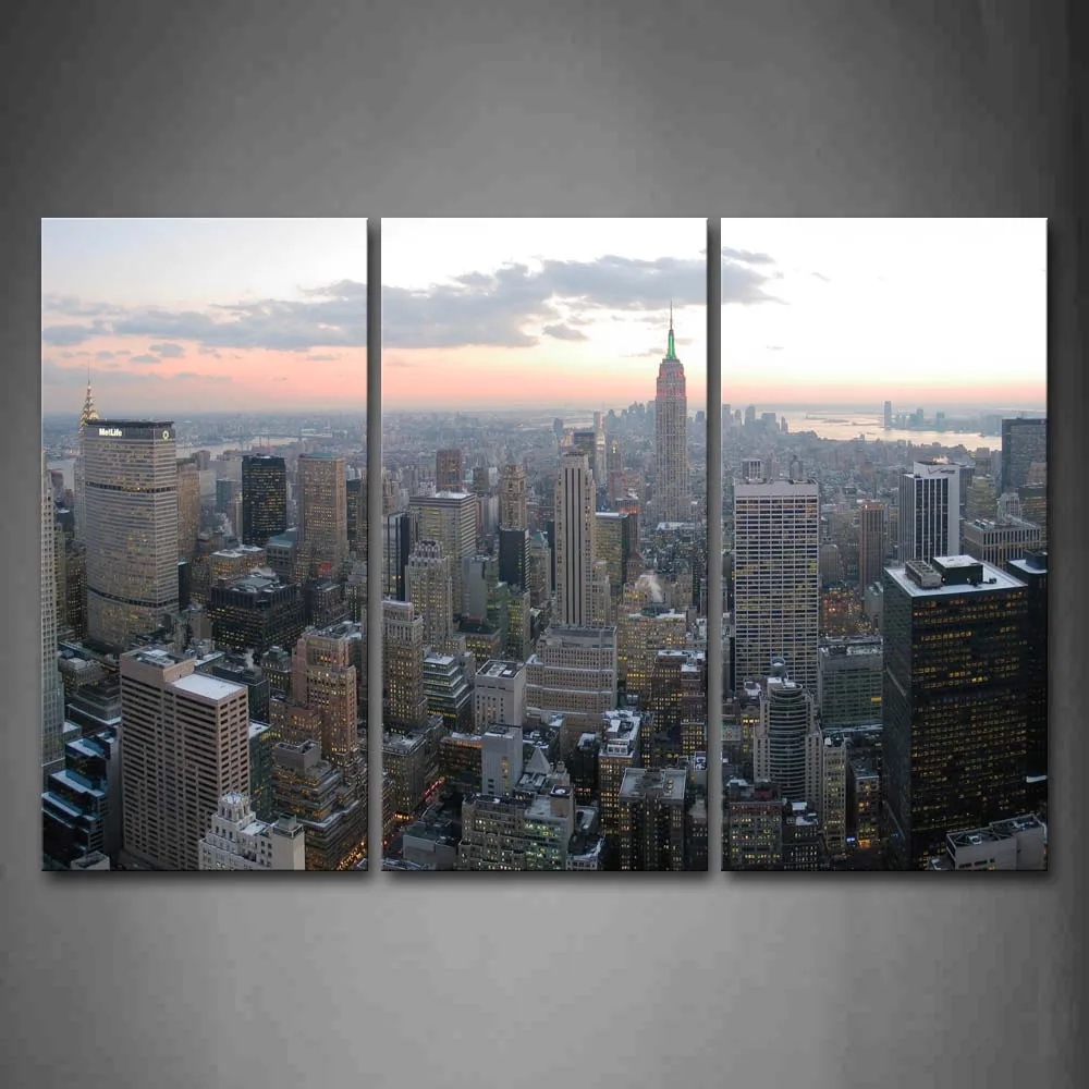 

Framed Wall Art Pictures Tall Buildings New York Canvas Print City Posters With Wooden Frames For Home Living Room Decor