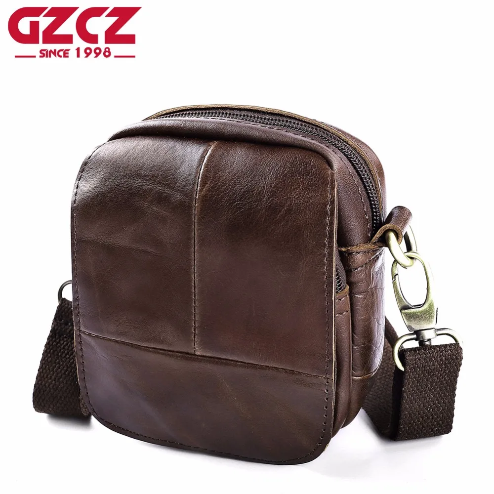 

GZCZ Cowhide Genuine Leather Messenger Bag Men Shoulder Crossbody Handbag Bolsas Sac Sling Chest For Male Small Wallet New 2018