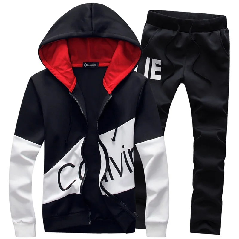 Tracksuit Men Set Letter Sportswear Sweatsuit Male Sweat Track Suit Jacket Hoodie with Pants Mens Sporting 2
