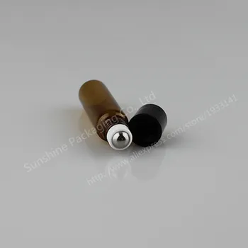 

500pcs 5ml amber roll on bottles for essential oils roll-on refillable perfume bottle deodorant roller Vials with black lid