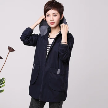 

2020 New Spring Autumn Long Trench Coats Large Size 5XL Women's Clothing Middle-aged Casual Hooded Windbreaker Outerwear A580
