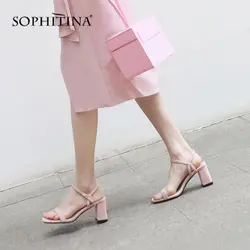 SOPHITINA/Модные женские сандалии удобные высокий квадратный каблук Милая Пряжка для ремешка новая обувь Высокое качество Детские замшевые SO31