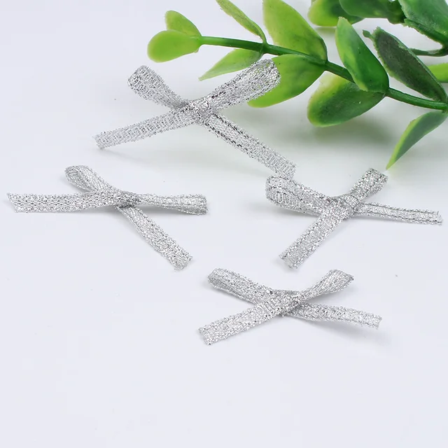 100pcs/lot Handmade Gold Silver Ribbon Bows For Scrapbook Wedding Candy ...